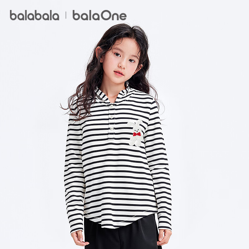 BALABALA BalaOne Girls' Long-Sleeve T-Shirt, Children's Autumn Striped Casual Top, 208325100008