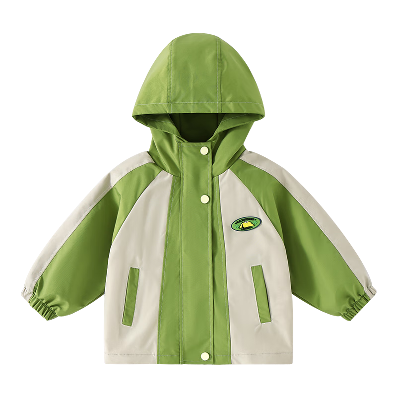 Badibadi Spring and Autumn Baby Toddler Hooded Jacket Unisex Outdoor Colorblock Top Mountain Green 140