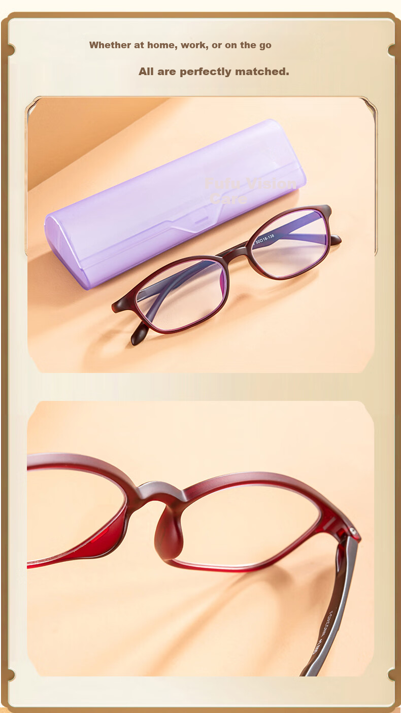 Fushikang Anti-Blue Light Women's TR90 Imported Ultra-Light Reading Glasses for Middle-Aged And Elderly, TJ010 Wine Red +2.5 Diopters 6