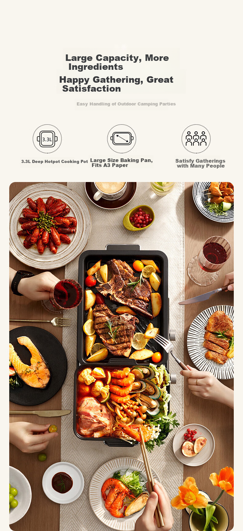 Fastee Electric Grill Pan, Multifunctional Cooking Pot, Electric Hot Pot And Grilling All-In Electric Grill, Hot Pot-Specific Pot for Grilling And Hot Pot FST-56C 29