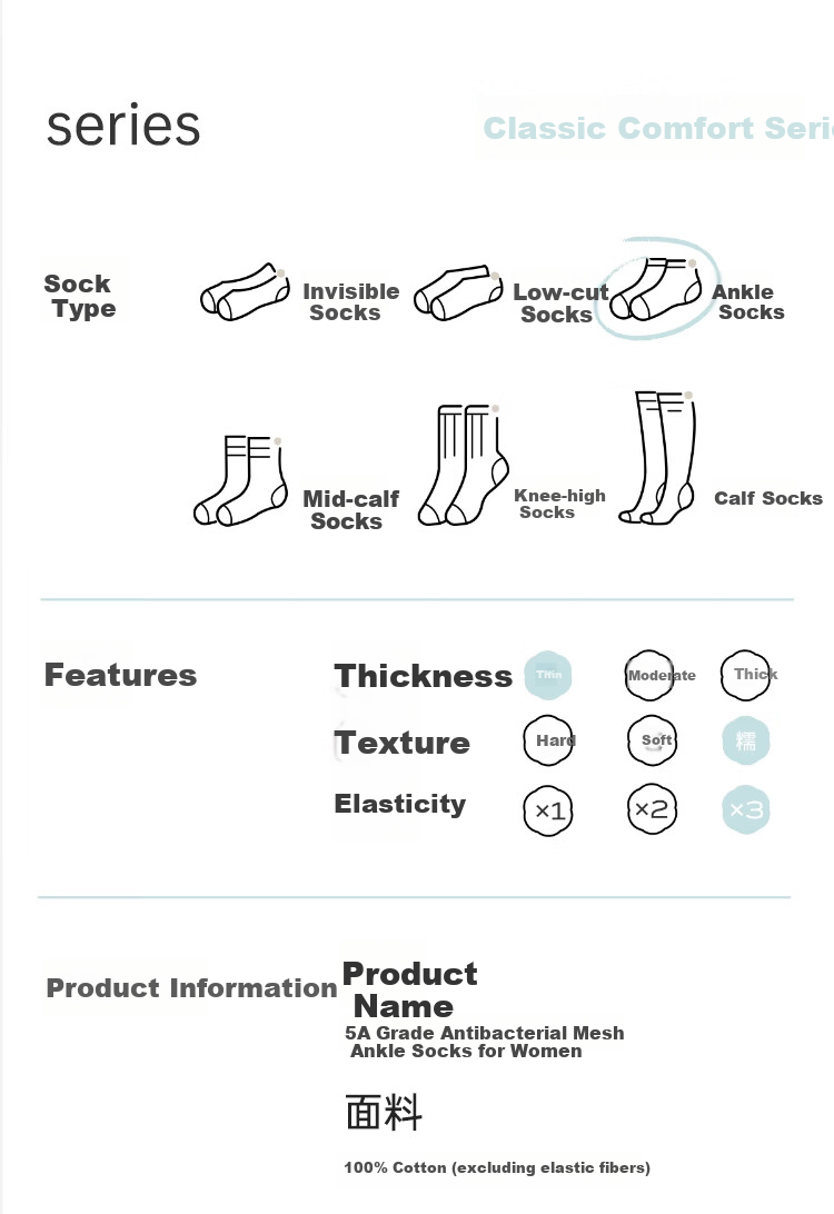 LangSha Summer Socks for Women, Pure Cotton 5A Antibacterial Mesh Breathable Comfortable Odor-Resistant All-Cotton Sweat-Absorbing Thin Mid-Calf Socks 16