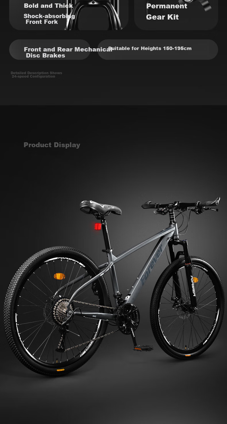 FOREVER Mountain Bike for Ages 10-18, College Students' Gear-Shifting Bicycle, Matte Gray, 26-Inch, Suitable for Height 160-175cm 3