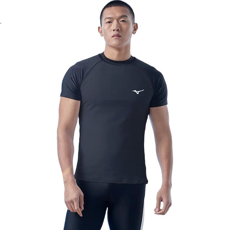 Мужской купальный костюм MIZUNO, комплект из шорт и футболки с коротким рукавом, быстросохнущий, большой размер, черный, L