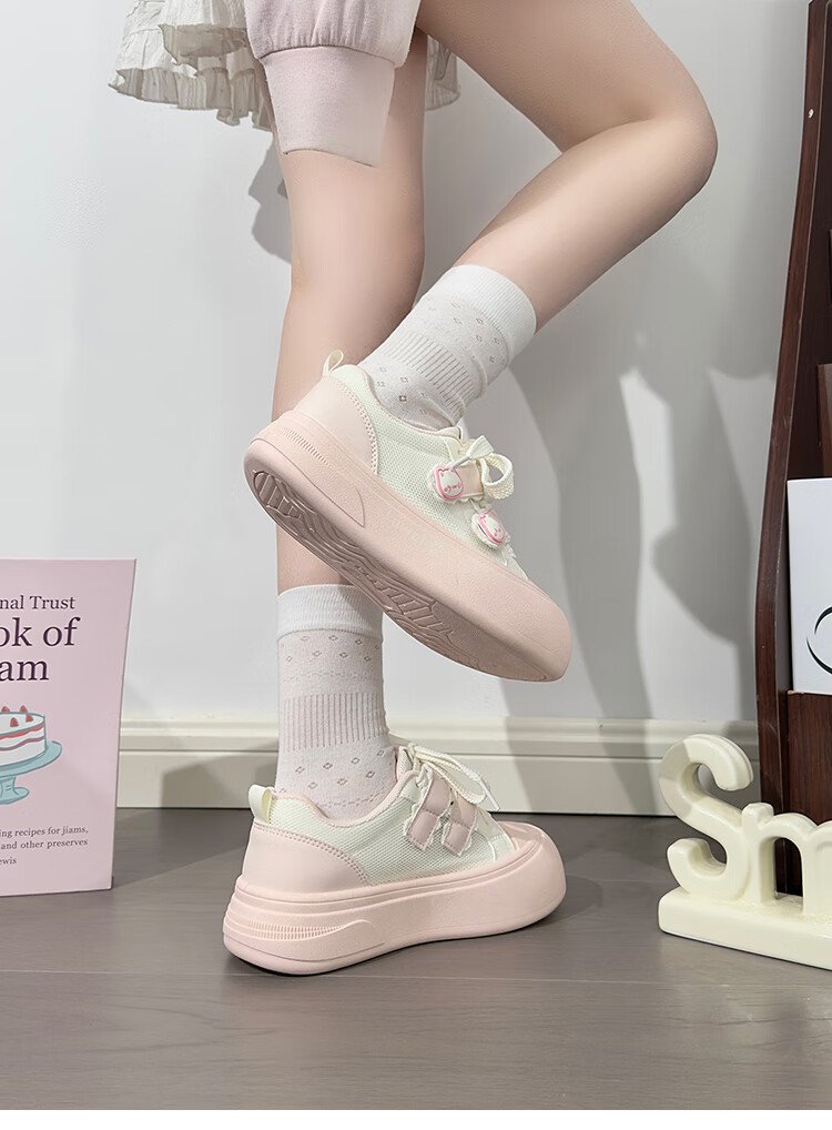 RENBEN Cute Velcro White Sneakers for Women, Popular Chunky Shoes, Versatile Canvas Shoes, White (Leather Surface), Size 40 24