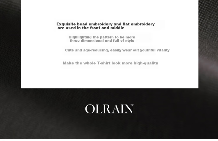 Olrain Women's Short Sleeve T-Shirt Summer New Loose Embroidered Crew Neck Top Dark Gray (New Batch) S 8