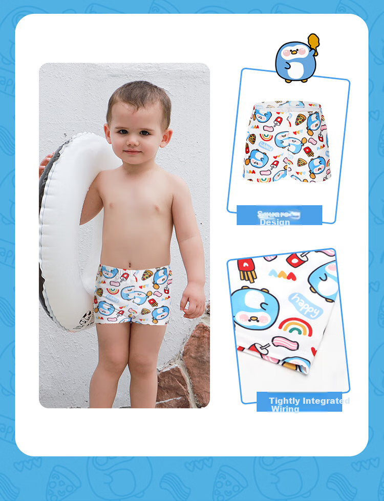 Swimbobo Baby Swim Trunks Newborn Swimming Pants Blue Penguin Style Triangle Style M Size (14-20 Lbs) 10
