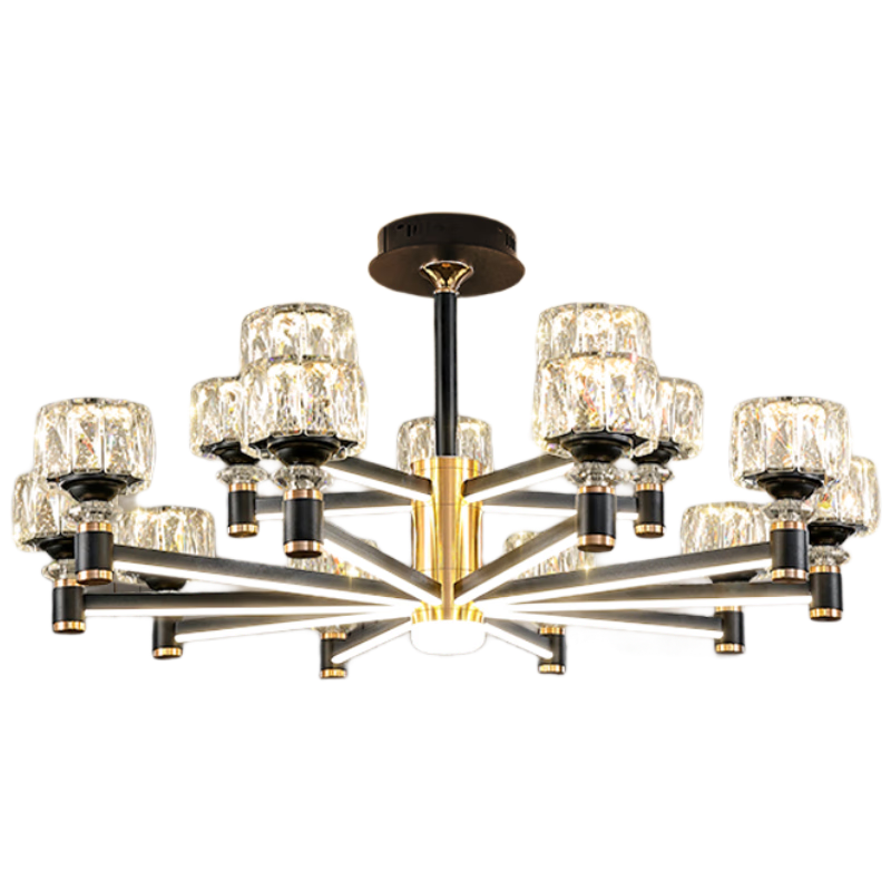 Kuka Light Luxury Chandelier New Model Living Room Bedroom Dining Room Elegant Imitation Crystal Chandelier Three-Color Dimming 15 Heads [Installation Included]