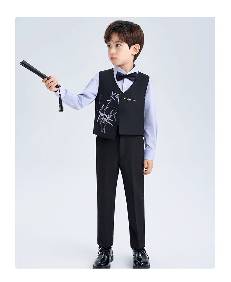 Romon Kids Suit Set Boys Formal New Chinese Style Host Performance Black 170 12