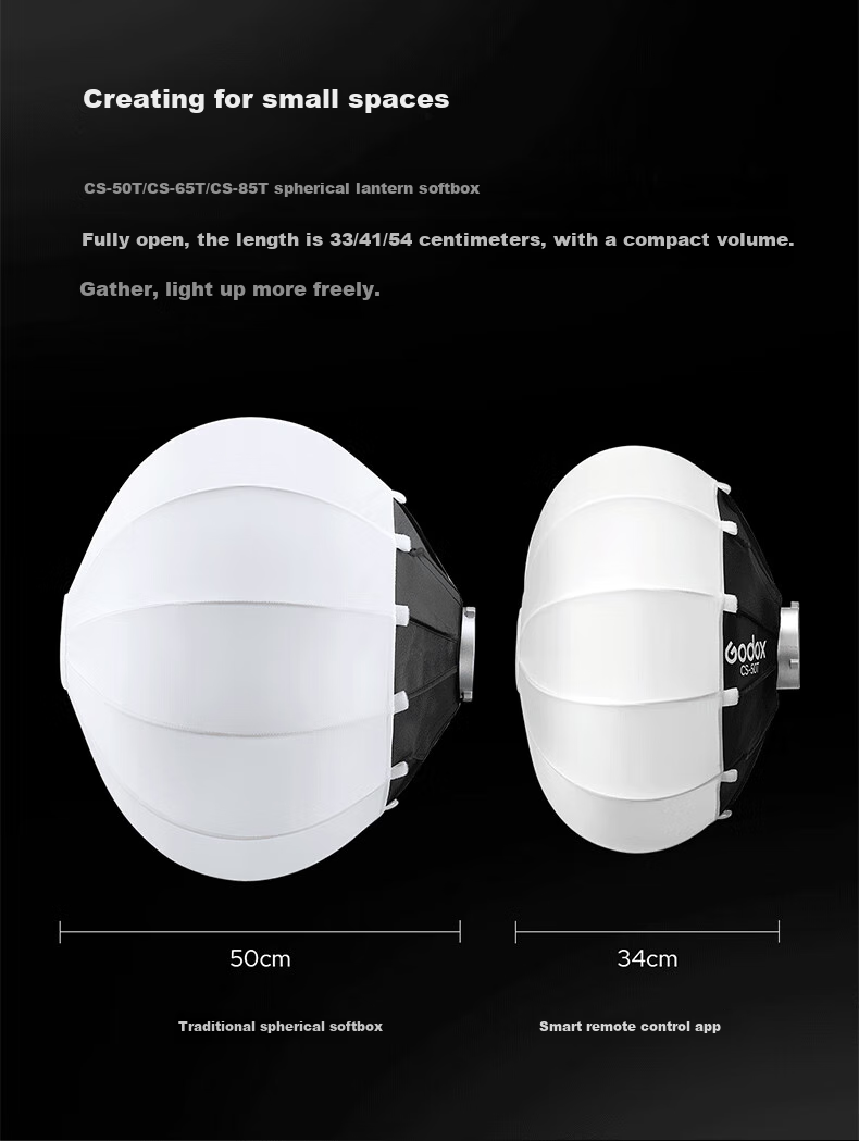 Godox Quick-Install Softbox CS-65T, Spherical Lampshade, Yongkoo Soft Box, Suitable for Live Streaming, Photography, Studio Shooting, Flash, Continuous Light, Fill Light 2