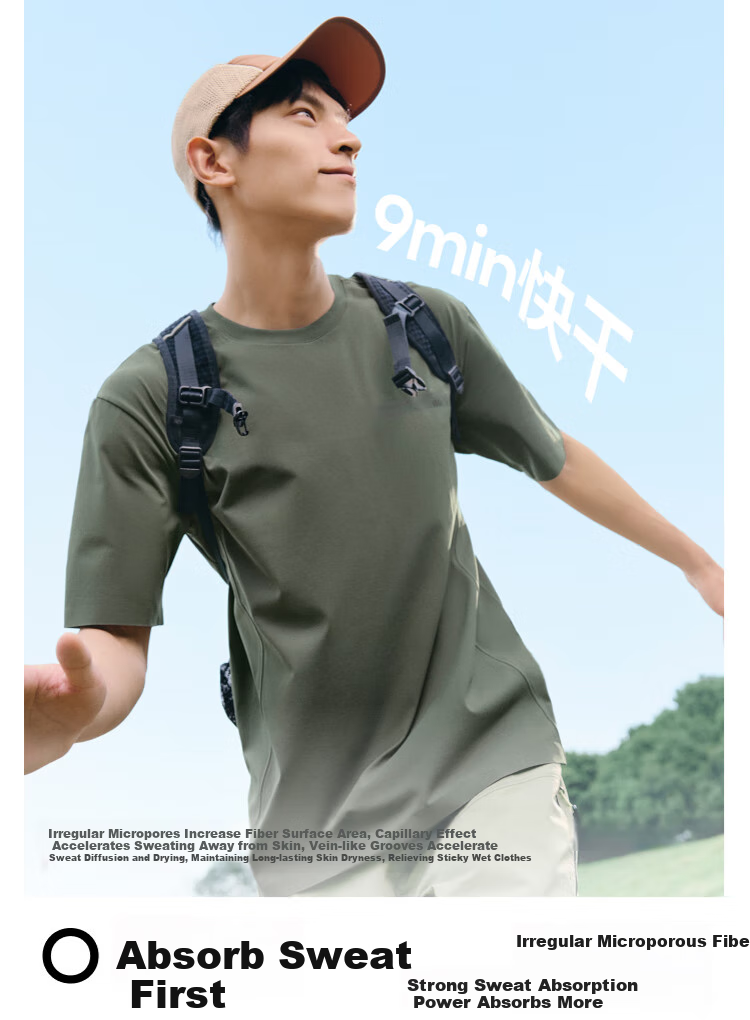 Beneunder Men's Short-Sleeve Summer Outdoor Breathable Sports T-Shirt, Sweat-Resistant Multi-Functional Round Neck T-Shirt DR618 8