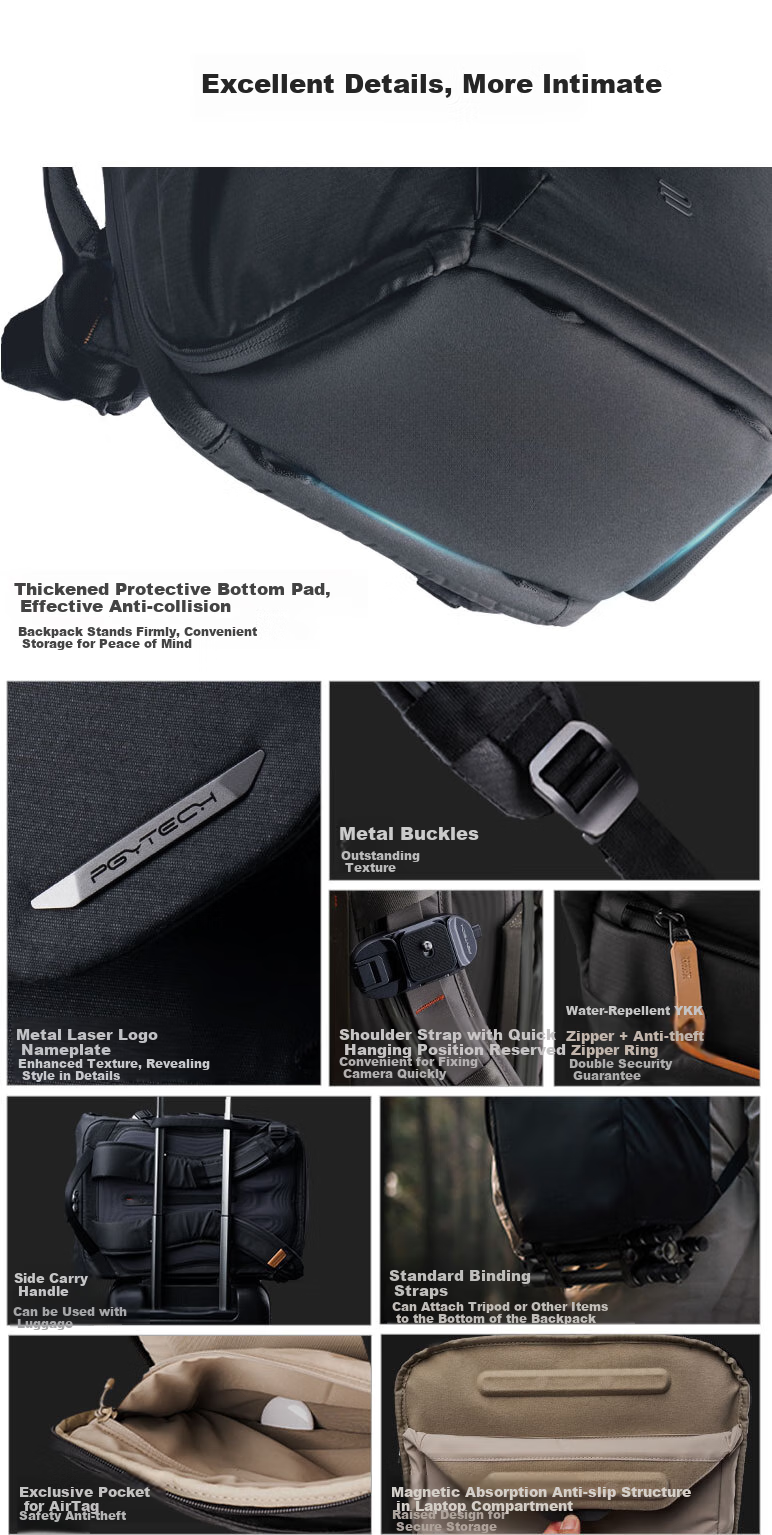 PGYTECH Camera Bag, Dandelion OneGo2 Photography Bag, DSLR Camera Bag, Laptop Storage Bag, Professional Camera Bag, Water-Resistant Fabric, Commuter Outdoor Backpack, 25L Matte Black 12