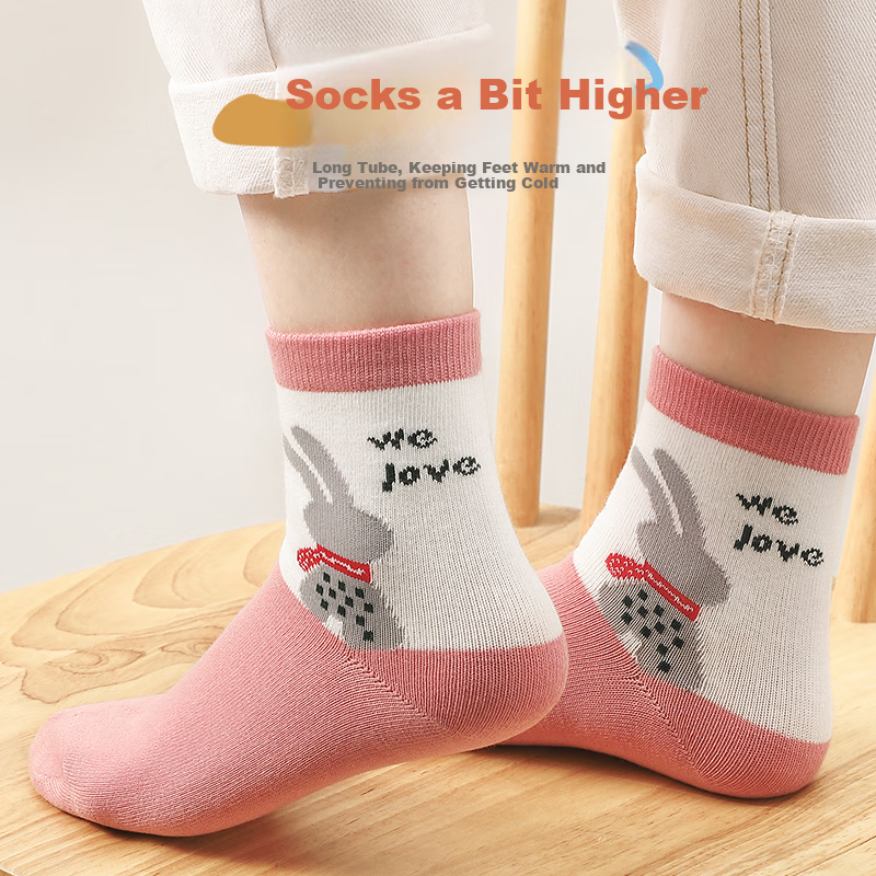 LangSha Children's Socks for Girls, Spring And Autumn Mid-Calf Cotton Socks, Comfortable Breathable Student Socks, Cute Big Kids Durable Socks