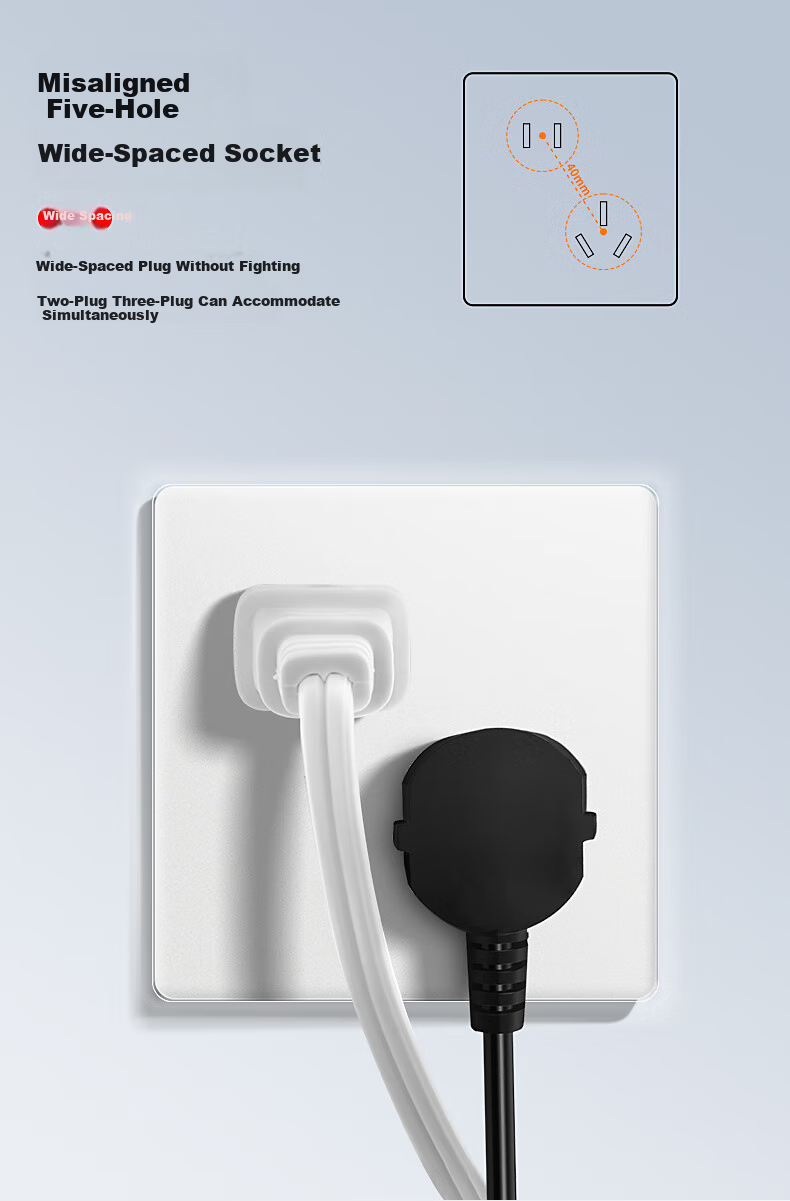 International Electrical White Matte Skin-Feel Tempered Glass Switch Socket Panel, 86-Type Household Wall-Mounted Single Switch with Five Holes, Five-Hole Socket 11