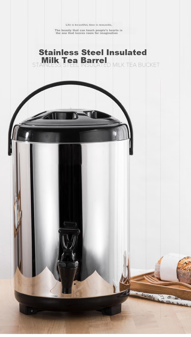 Quanshi Stainless Steel Milk Tea Bucket with Tap, 12L Commercial Double-Layer Insulated Container for Cold Drinks, Hot Drinks, Soy Milk, And Tea 1