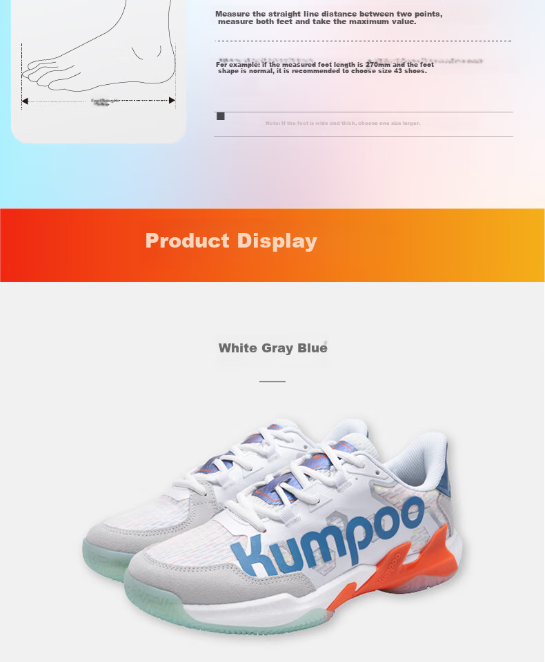 KUMPOO Badminton Shoes, Non-Slip, Wear-Resistant, Anti-Twist, Shock-Absorbing, Lightweight, Breathable, Professional Sports Shoes KH-G76 White-Gray Size 37 14