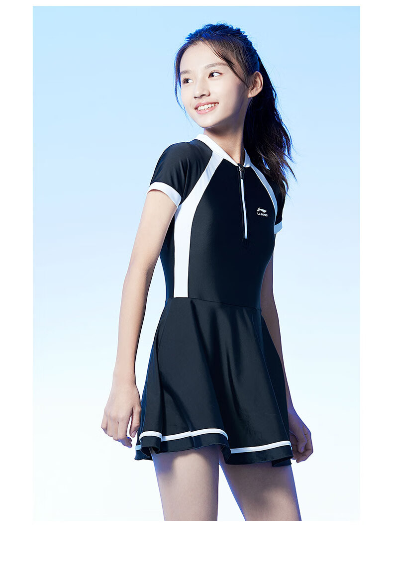 Li-Ning Children's Swimsuit for Girls, Big Kids with Chest Pads, Middle School And Teenagers, 2026 New Style One-Piece Swimwear, High-End Feel 7