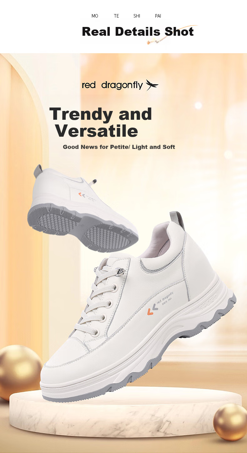 RED DRAGONFLY Women's White Sneakers, Thick-Soled Height-Increasing Mesh Breathable Casual Shoes, Platform Wedge Board Shoes for Women C0TTN05121-1 9