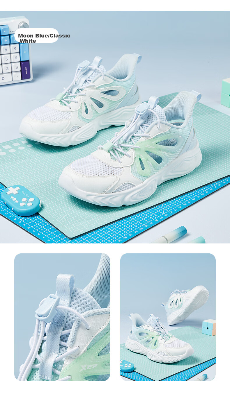 XTEP Children's Shoes for Girls, Big Kids Butterfly Wing Decoration with Tail Buckle Casual Shoes, Snow Purple, Size 38 9