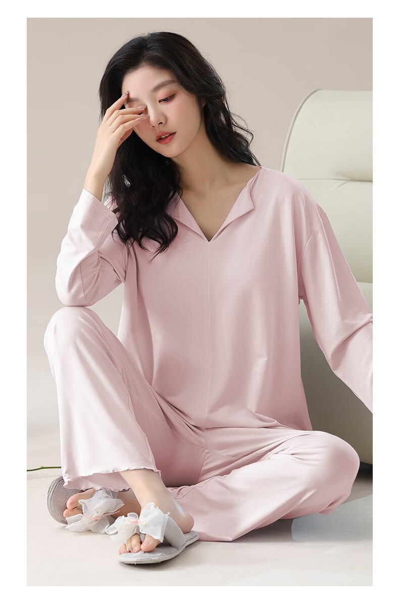 Yalu Women's Pajamas with Built-In Bra Pads, Autumn Long-Sleeve Long Pants, Loose-Fitting Pullover Loungewear, Comfortable And Suitable for Outdoor Wear 4
