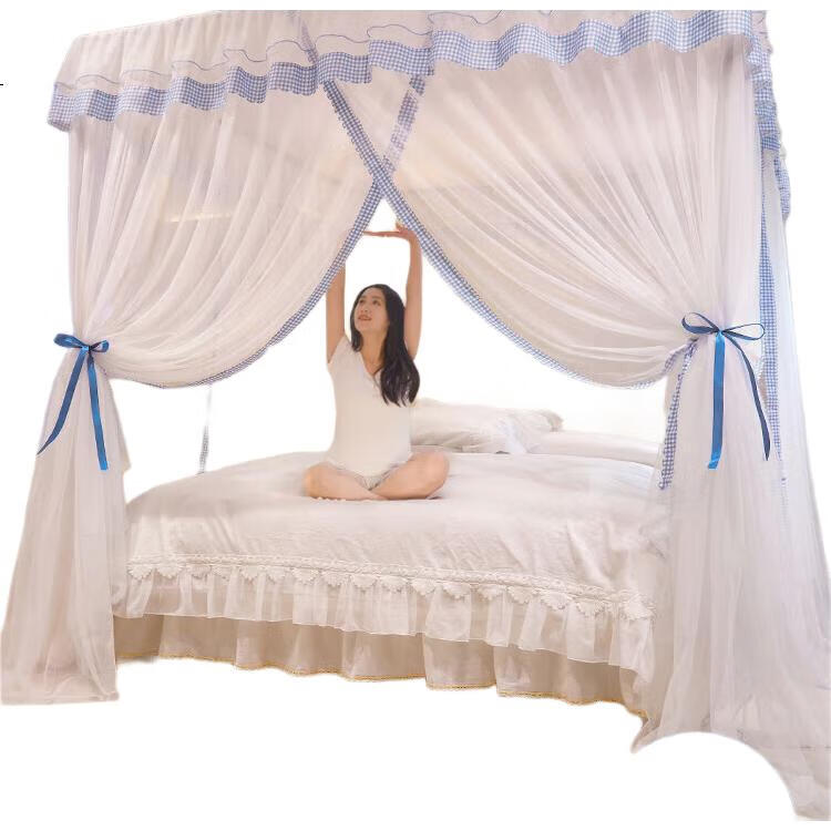 Mosquito net XIHAN, floor-standing, three-door, 1.8x2m bed, blue small grid
