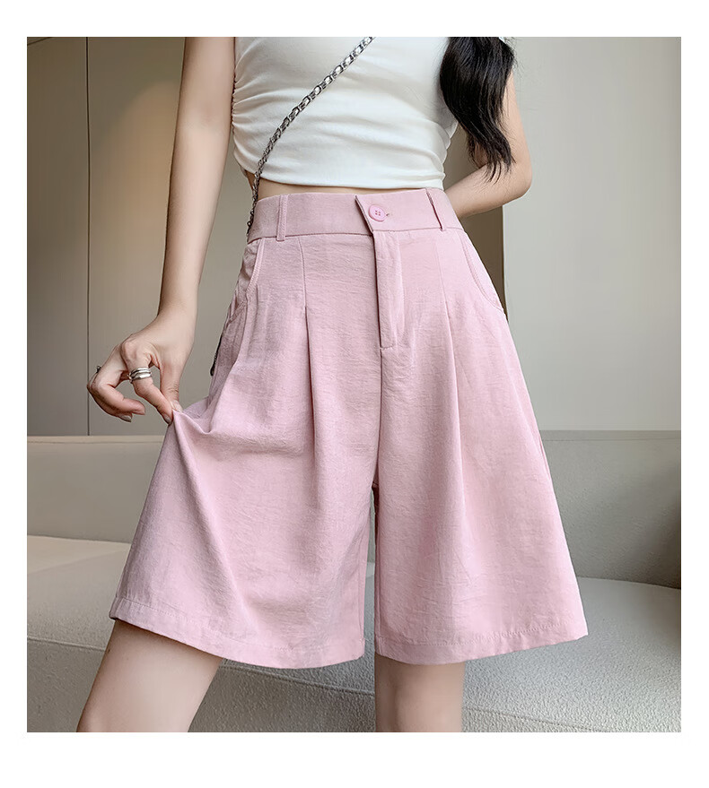 LangSha Milk Puff Suit Shorts for Women, Ice Silk Summer New High-Waist Loose Casual Mid-Length Pants, Relaxed Loose-Fitting Five-Point Shorts 24