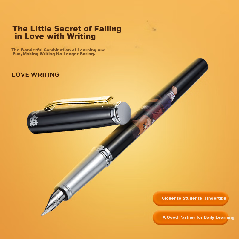 MONTAGUT [Best-Selling Product] Children's Handwriting Practice Fountain Pen, Elementary School Back-To Gift, Ink Gift Box, Dual-Use with Replaceable Ink Cartridges, Mao Daxia Series, Black, 0.5mm