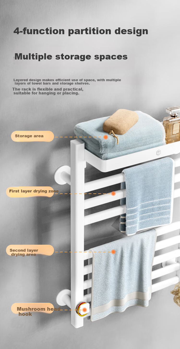 JD Original Warm Cloud SE No-Drill Electric Towel Rack, Carbon Fiber Heating, Bathroom Drying Storage Rack, Soft Mist White 3