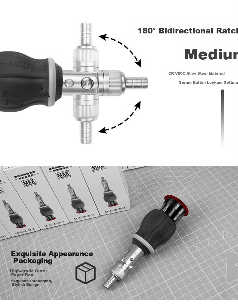 Jian Fukuoka Tool Mini Screwdriver, Multi-Angle Bidirectional Ratchet, Versatile Screwdriver with Multiple Bits Combination, 8 Pieces 9