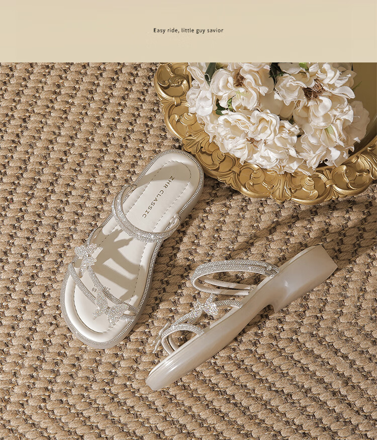 ZHR Zese Women's Open Toe Soft Sole Commuting Sandals Summer Fairy Style Rhinestone Shoes EH169 Silver Size 37 10