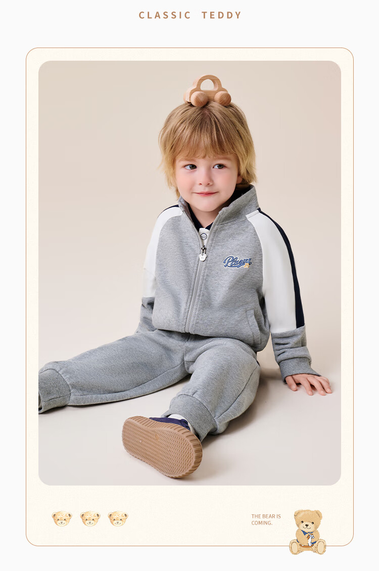 Classic Teddy Kids Set Boys Girls Jacket and Pants 2-Piece Mid-Child Spring Casual Sports School Style Dark Blue Size 90 10