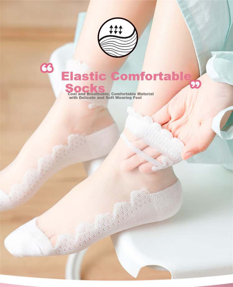 LangSha Children's Socks, Girls' Summer Ultra-Thin Crystal Socks, Versatile Lace Short Socks for Girls And Toddlers 7