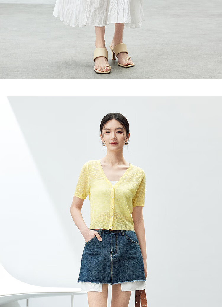 Sentubila Lazy Atmosphere Milk Huhu Refreshing Knit Top for Women, Summer V-Neck Short-Sleeve Cardigan, White, L 15
