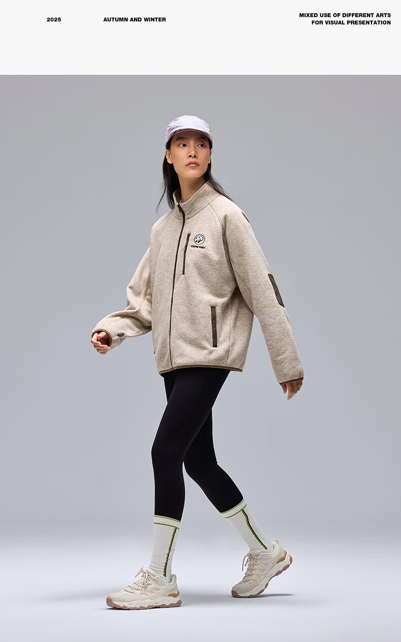 CAMEL Stand Collar Fleece Jacket Unisex Polar Fleece Liner Warm Coat A35CZ0L1239 Light Sand Yellow L 6