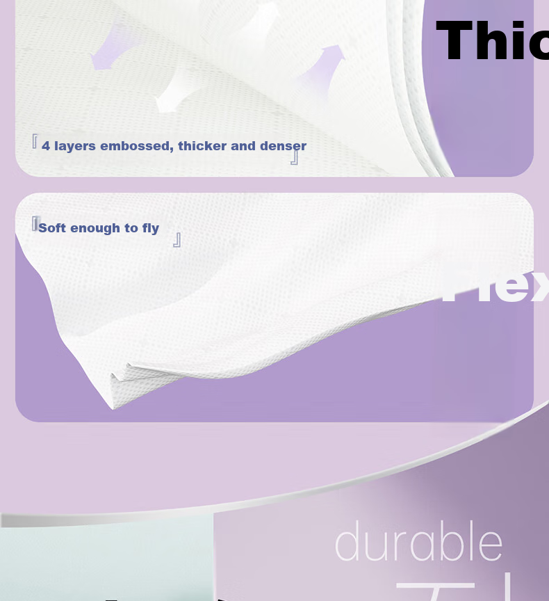 Wuro Hanging Tissue Paper, Soft And Thick Ultra-Durable, 4-Ply 300 Sheets*4 Packs, Hanging Tissue Napkins Toilet Paper for Home Use Whole Box 4