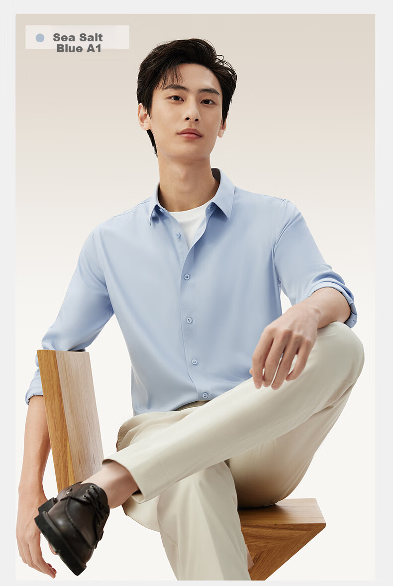 Hodo [Light Cloud Shirt] Modal Silk Blouse, Men's Long-Sleeve Casual Shirt, Wrinkle-Free Dress Shirt 20