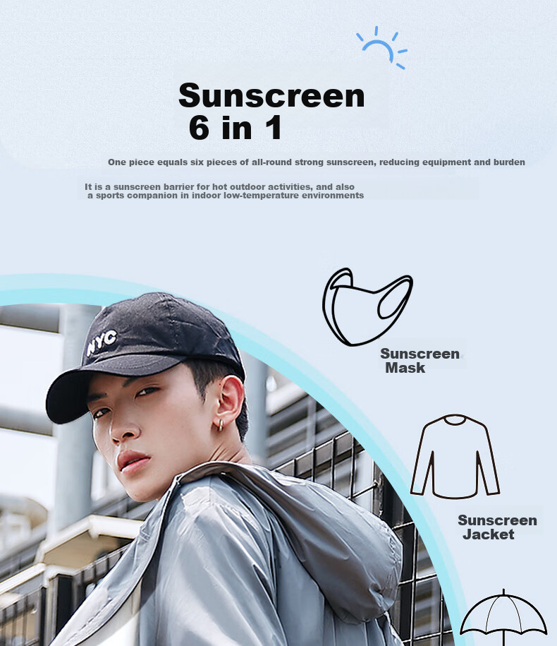 Warrior Ice Silk Sun Protection Jacket for Men, Summer Fishing Lightweight Coat, Loose-Fitting Cool Hooded Clothing, Blue, M 3