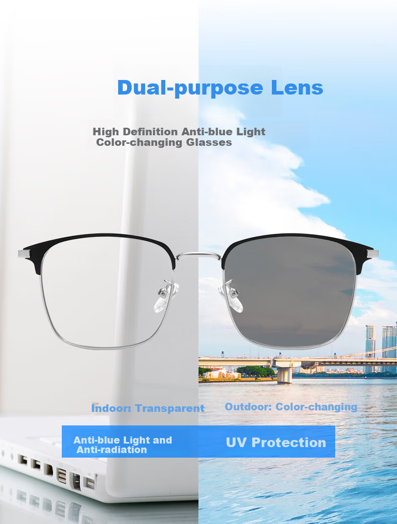 Jimmy Orange Anti-Blue Light Radiation Glasses for Men And Women, Office Photochromic Browline Gaming Protective Outdoor Non-Prescription Eyeglass Frames 1
