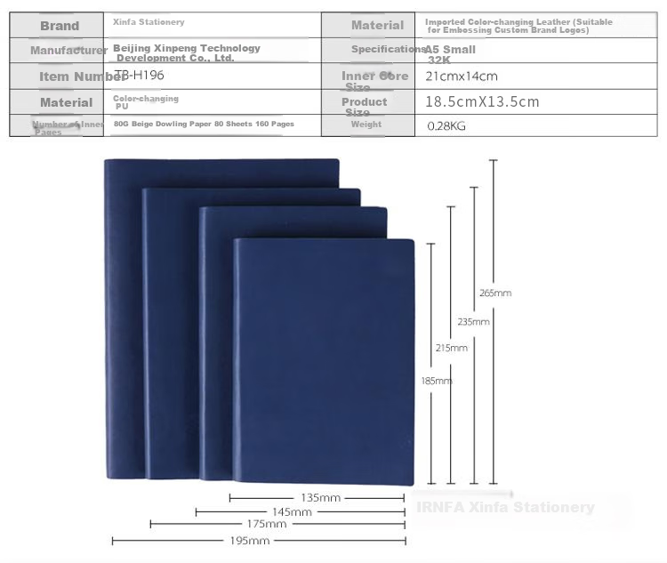 TRNFA TB-N203 Colorful Fashionable Imported Color-Changing PU Notebook, High-End Business Journal, Soft Leather Cover Memo Pad, Creative Office Stationery (Dark Blue, 32K) 5