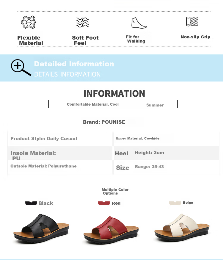 Pounise Fashionable Wedge Sandals for Women, Lightweight And Comfortable Mom Slippers, PDX-A87, Red, Size 43 2