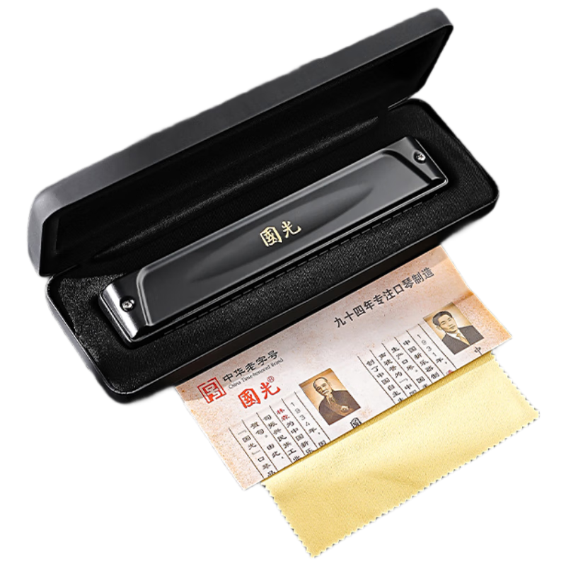 Guoguang 24-Hole Key of D National Dream Performance Grade Specially Tuned Polyphonic Harmonica (Athens Black, with Playing Instructions) Key of D