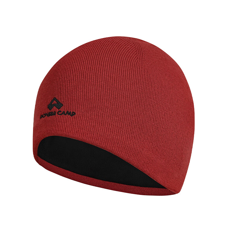 Pioneer Camp Fleece-Lined Wool Hat, Winter Outdoor Hiking Warm Ski Cold Hat, Running Knitted Cap, Zhuque Red, 54-62cm