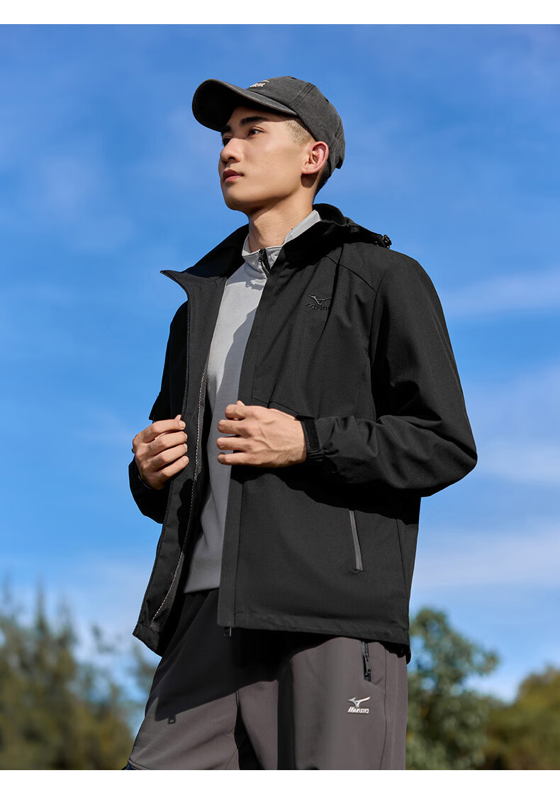 Mizuno Men's Outdoor Jacket Spring Autumn Hooded Versatile Windproof Waterproof Mountaineering Coat Mist Lotus White 3XL 3