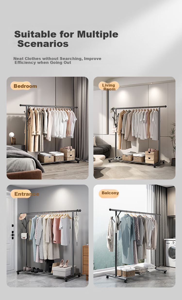 JD Original Bedroom Balcony Clothes Rack, Movable Floor-Standing Drying Rack, Indoor Clothes Hanger, 1.3 Meters, Volcanic Ash Color 10