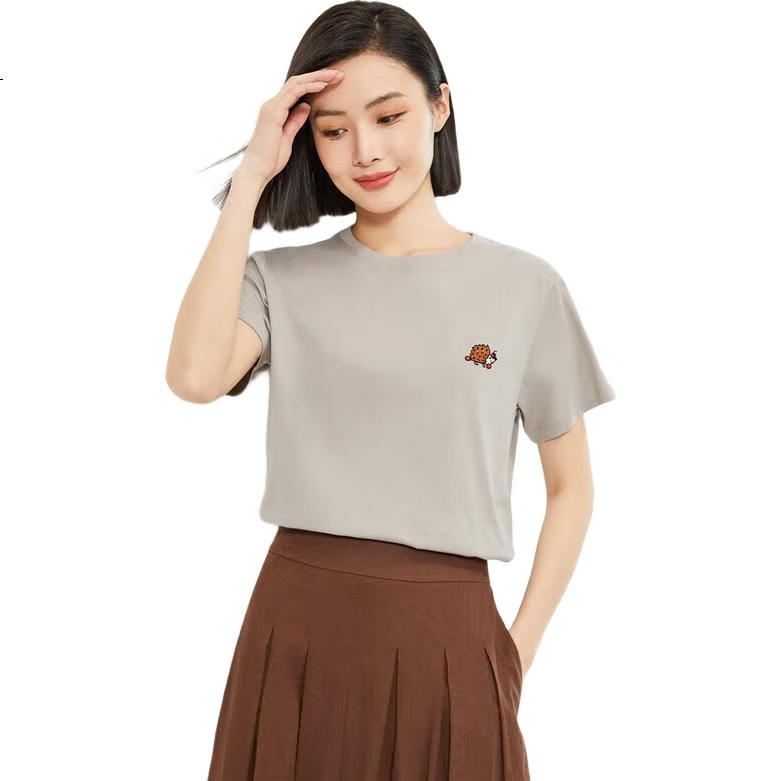 Женская футболка Giordano с коротким рукавом, летняя хлопковая футболка с небольшой вышивкой, круглый вырез, повседневный топ