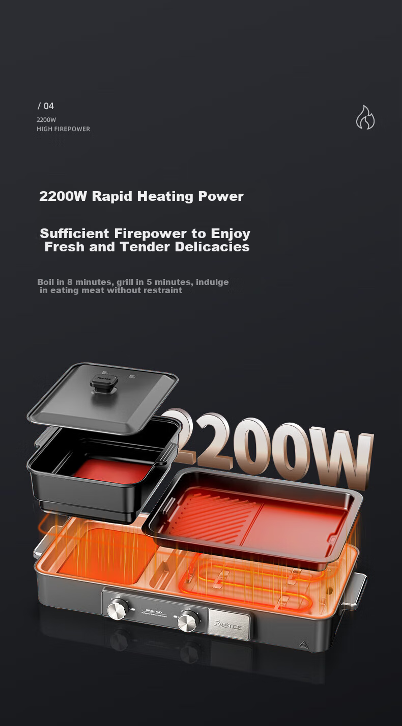 Fastee Electric Grill Pan, Multifunctional Cooking Pot, Electric Hot Pot And Grilling All-In Electric Grill, Hot Pot-Specific Pot for Grilling And Hot Pot FST-56C 13