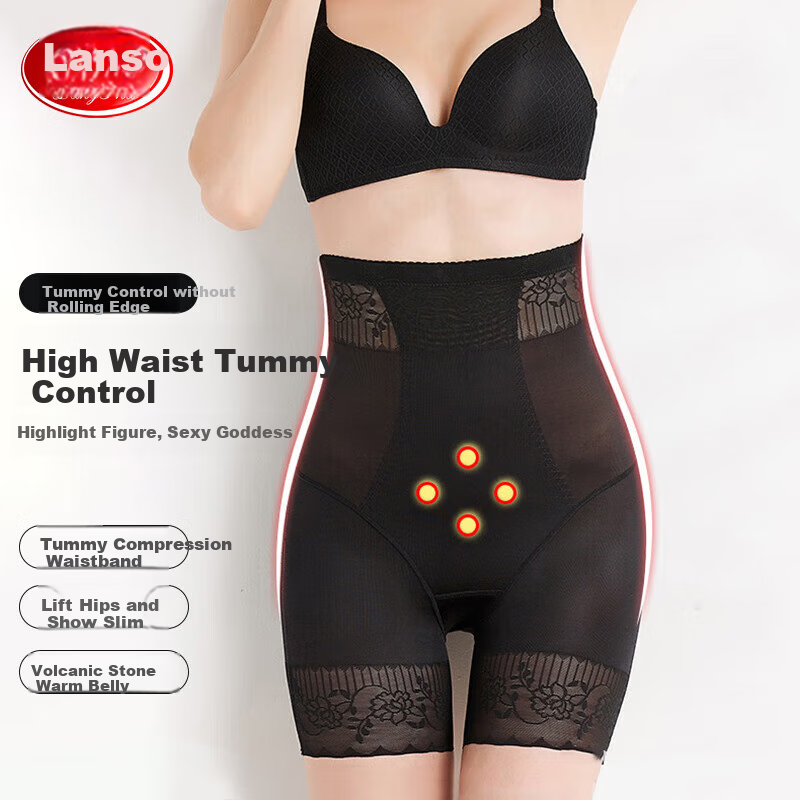 LangSha High-Waisted Tummy Control Shapewear Panties for Women, Postpartum Body Shaping, Waist Cincher, Butt-Lifting, Body Shaping Underwear, Safety Shorts, Black, L