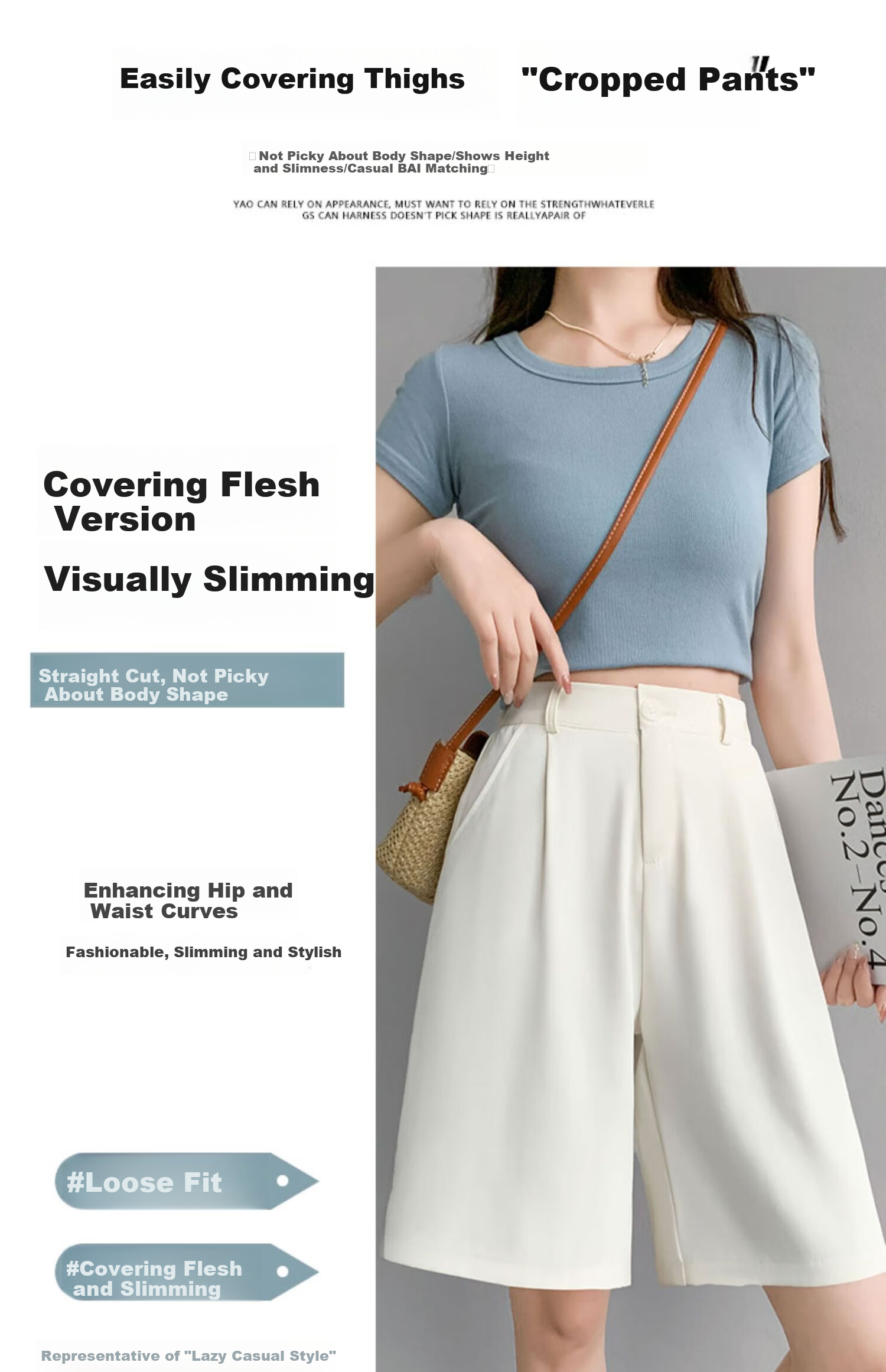 LangSha Women's Wide-Leg Straight Shorts, Summer Loose-Fitting High-Waisted Slimming A-Line Mid-Length Pants for Outdoor Wear 10