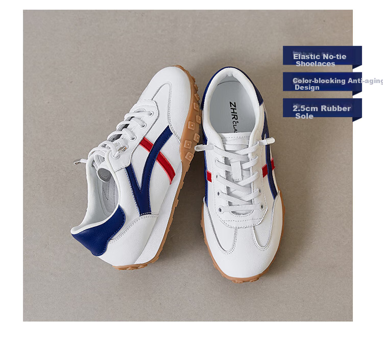 ZHR Casual Shoes for Women, Trendy Comfortable Lightweight Women's Shoes, Genuine Leather Color-Block Soft-Soled Sneakers for Women A113 Blue-Red Size 40 4