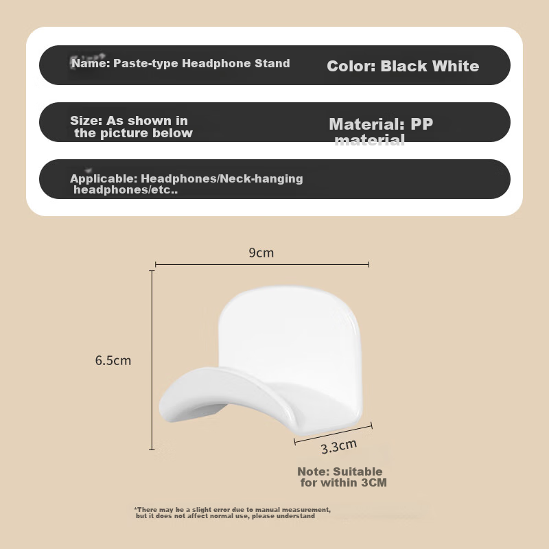 Dipuer No-Drill Headphone Stand, Over-Ear Headphone Storage Hook, New ABS Material Fixed Seamless Adhesive Dormitory Hook, White, 2-Pack