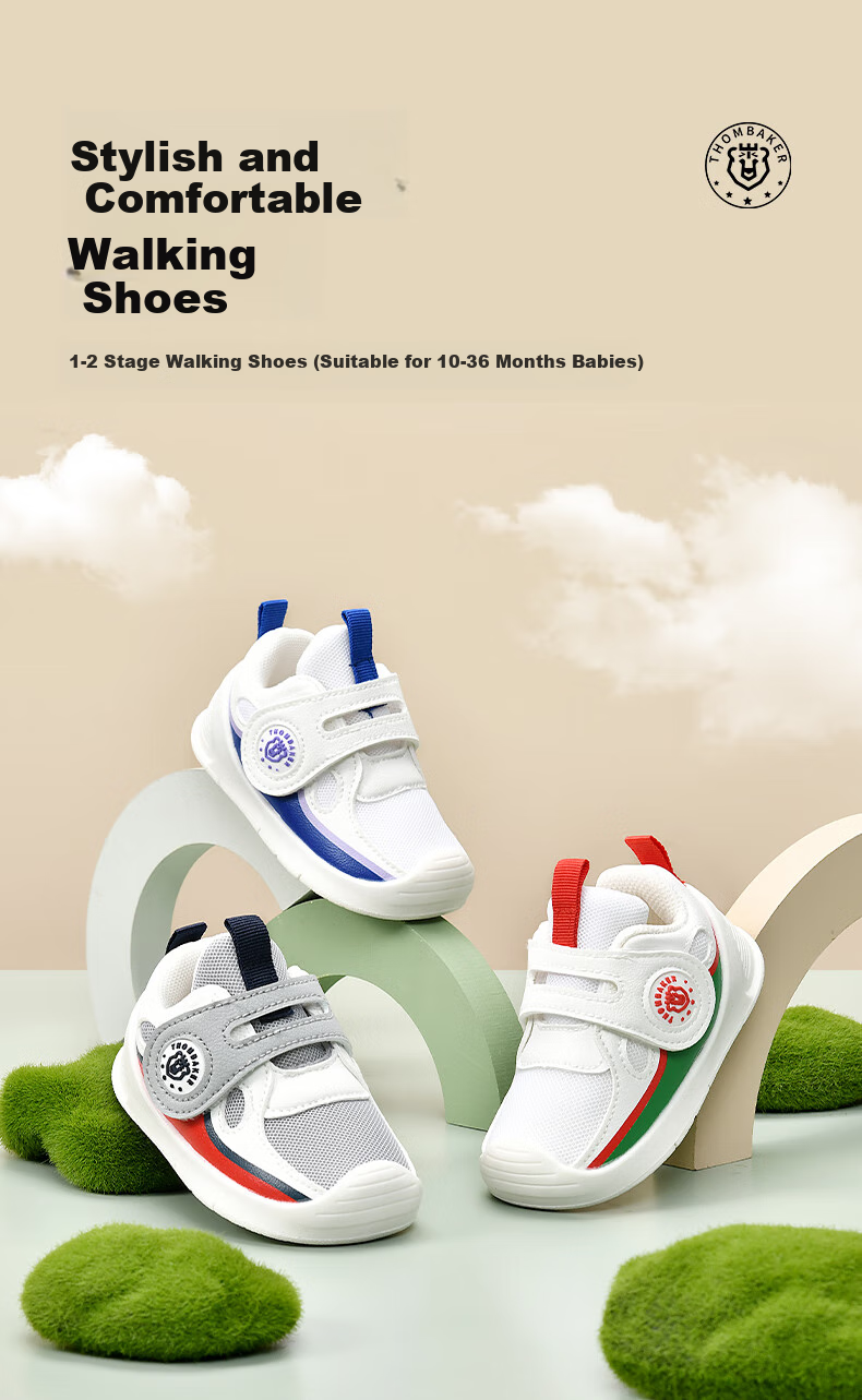 ThomBaker Toddler Walking Shoes, for Boys And Girls Aged 1-2, Spring And Autumn Season, Sports Style Functional Shoes, White And Green Color, Size 15 1